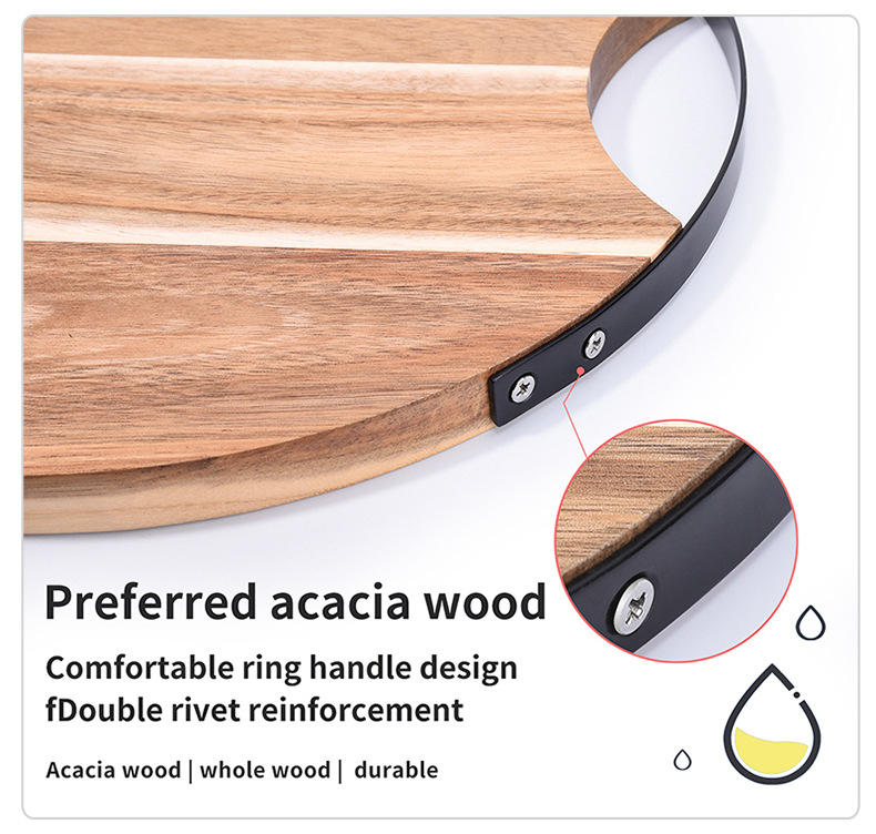Premium 30cm Round Acacia Wood Cutting Board with Handle – 794g Durable & Stylish Chopping Tray